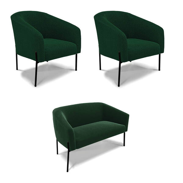 Sofá Namoradeira E 2 Poltronas Pé Ferro Pto Stella Bouclê Ver