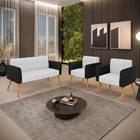 Sofá Namoradeira E 2 Poltronas Pés Palito Castanho Elisa Pret