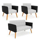 Sofá Namoradeira E 2 Poltronas Pés Palito Castanho Elisa Pret