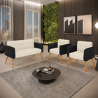 Sofá Namoradeira E 2 Poltronas Pés Palito Castanho Elisa Pret