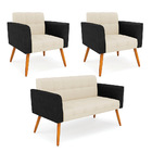 Sofá Namoradeira E 2 Poltronas Pés Palito Castanho Elisa Pret