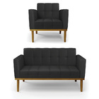 Sofá Namoradeira E Poltrona Base De Madeira Castanho Elisa Co