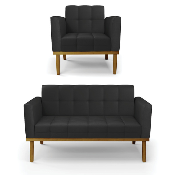 Sofá Namoradeira E Poltrona Base De Madeira Castanho Elisa Co