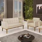 Sofá Namoradeira E Poltrona Base De Madeira Castanho Elisa Co