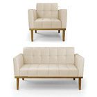 Sofá Namoradeira E Poltrona Base De Madeira Castanho Elisa Co