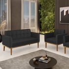 Sofá Namoradeira E Poltrona Base De Madeira Castanho Elisa Co