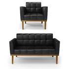 Sofá Namoradeira E Poltrona Base De Madeira Castanho Elisa Co