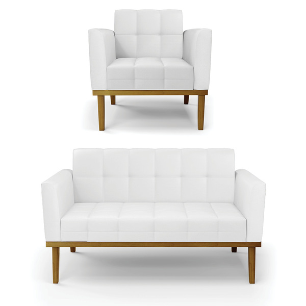 Sofá Namoradeira E Poltrona Base De Madeira Castanho Elisa Co