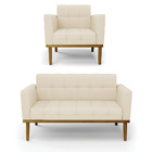 Sofá Namoradeira E Poltrona Base De Madeira Castanho Elisa Li