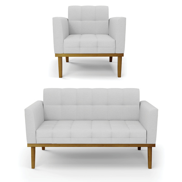 Sofá Namoradeira E Poltrona Base De Madeira Castanho Elisa Li