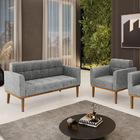 Sofá Namoradeira E Poltrona Base De Madeira Castanho Elisa Li