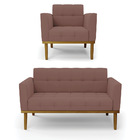 Sofá Namoradeira E Poltrona Base De Madeira Castanho Elisa Ve