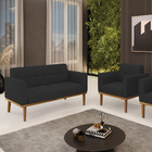 Sofá Namoradeira E Poltrona Base De Madeira Castanho Elisa Ve