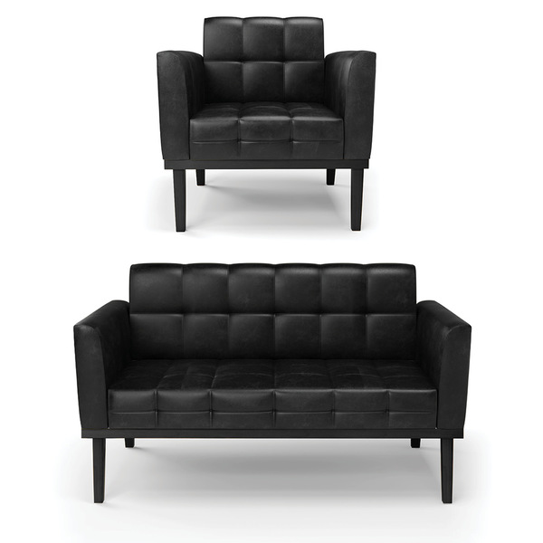 Sofá Namoradeira E Poltrona Base De Madeira Preto Elisa Coran