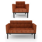 Sofá Namoradeira E Poltrona Base De Madeira Preto Elisa Coran