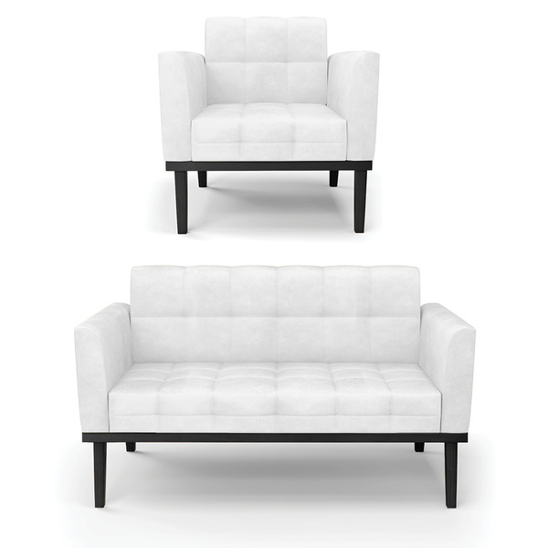 Sofá Namoradeira E Poltrona Base De Madeira Preto Elisa Coran