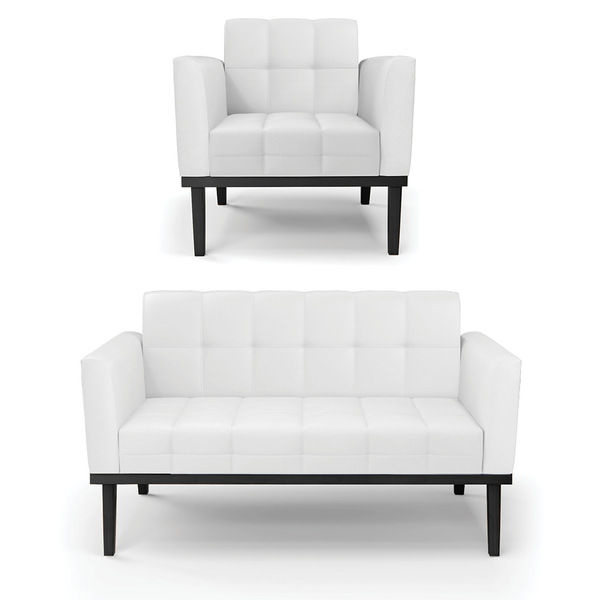 Sofá Namoradeira E Poltrona Base De Madeira Preto Elisa Corin