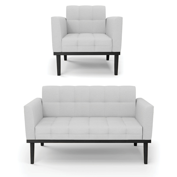 Sofá Namoradeira E Poltrona Base De Madeira Preto Elisa Linho