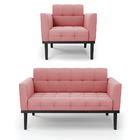 Sofá Namoradeira E Poltrona Base De Madeira Preto Elisa Suede