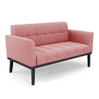 Sofá Namoradeira E Poltrona Base De Madeira Preto Elisa Suede