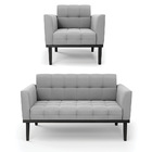 Sofá Namoradeira E Poltrona Base De Madeira Preto Elisa Suede