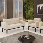 Sofá Namoradeira E Poltrona Base De Madeira Preto Elisa Suede