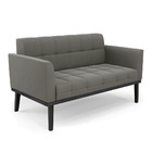 Sofá Namoradeira E Poltrona Base De Madeira Preto Elisa Suede