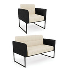 Sofá Namoradeira E Poltrona Base Industrial Preto Elisa Preto