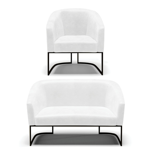 Sofá Namoradeira E Poltrona Base Industrial Preto Stella Cora