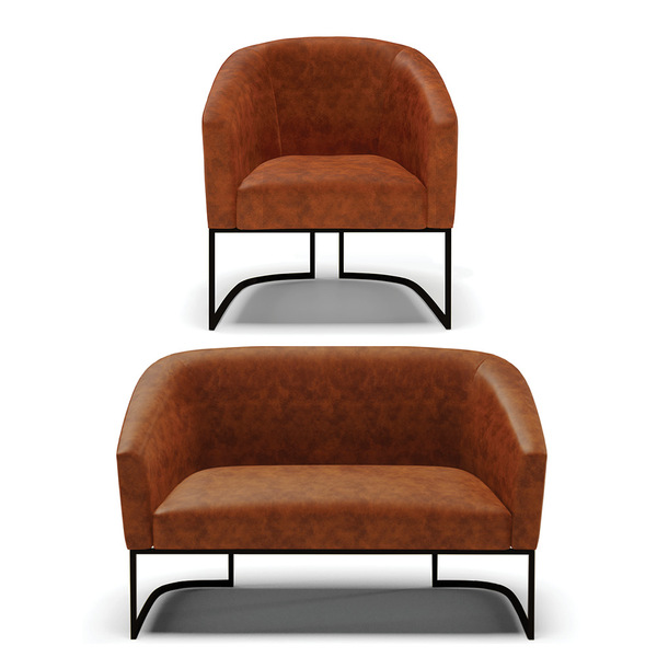 Sofá Namoradeira E Poltrona Base Industrial Preto Stella Cora