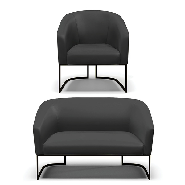 Sofá Namoradeira E Poltrona Base Industrial Preto Stella Cori