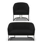 Sofá Namoradeira E Poltrona Base Industrial Preto Stella Linh