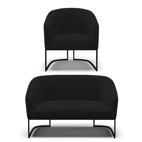 Sofá Namoradeira E Poltrona Base Industrial Preto Stella Linh