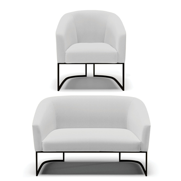 Sofá Namoradeira E Poltrona Base Industrial Preto Stella Linh