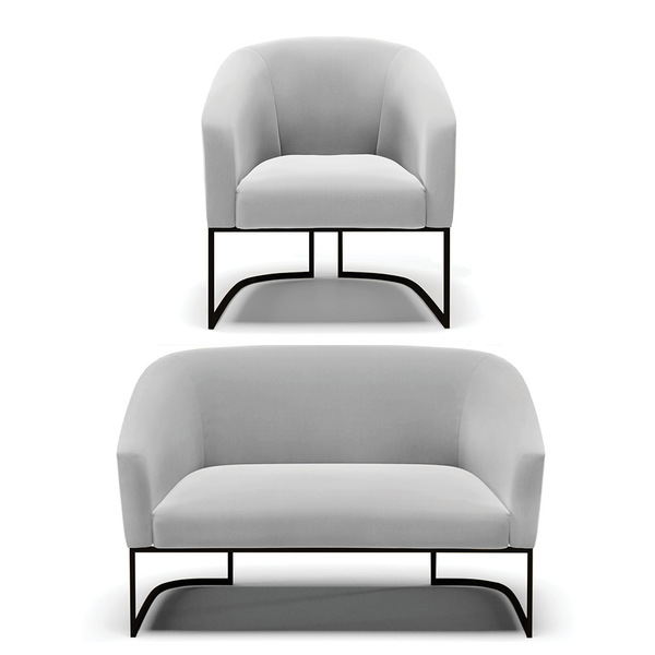 Sofá Namoradeira E Poltrona Base Industrial Preto Stella Sued