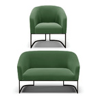 Sofá Namoradeira E Poltrona Base Industrial Preto Stella Sued