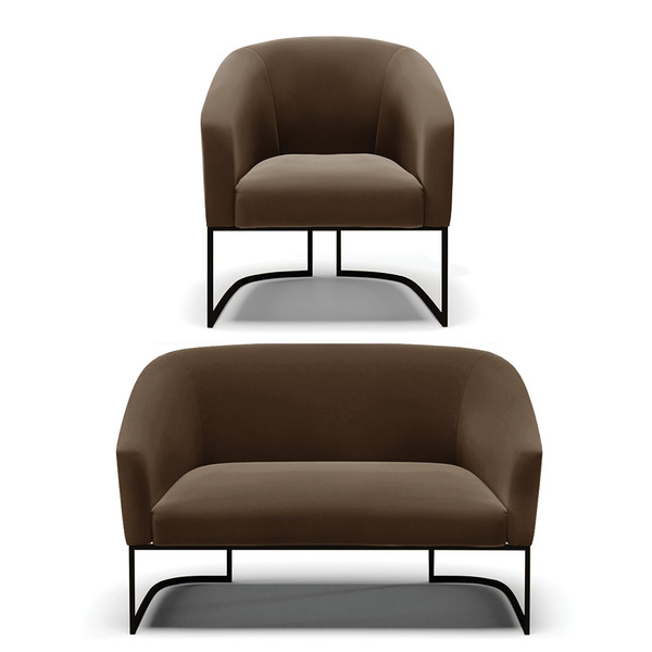 Sofá Namoradeira E Poltrona Base Industrial Preto Stella Sued