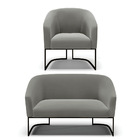 Sofá Namoradeira E Poltrona Base Industrial Preto Stella Sued