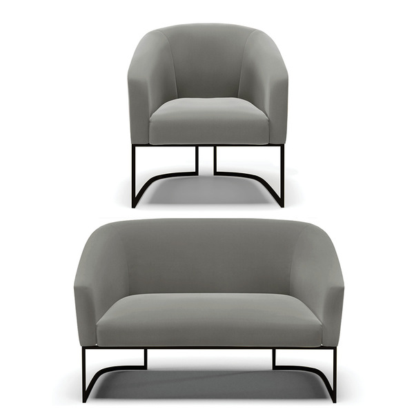 Sofá Namoradeira E Poltrona Base Industrial Preto Stella Sued