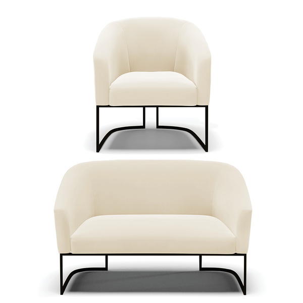 Sofá Namoradeira E Poltrona Base Industrial Preto Stella Velu