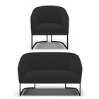 Sofá Namoradeira E Poltrona Base Industrial Preto Stella Velu