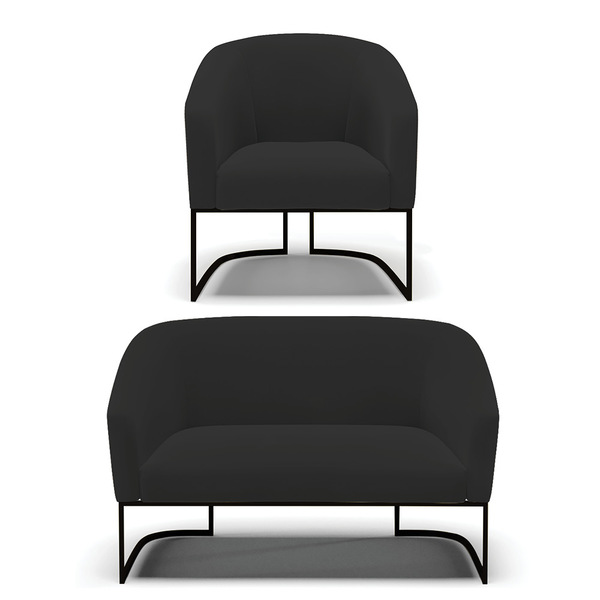 Sofá Namoradeira E Poltrona Base Industrial Preto Stella Velu