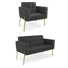 Sofá Namoradeira E Poltrona Base Pé De Ferro Dourado Elisa Co