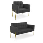 Sofá Namoradeira E Poltrona Base Pé De Ferro Dourado Elisa Co