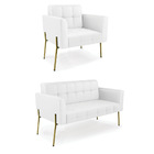 Sofá Namoradeira E Poltrona Base Pé De Ferro Dourado Elisa Co