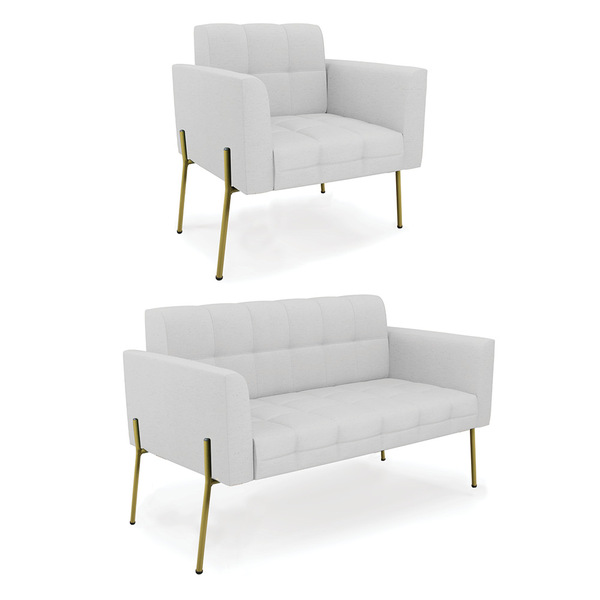 Sofá Namoradeira E Poltrona Base Pé De Ferro Dourado Elisa Li