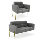 Sofá Namoradeira E Poltrona Base Pé De Ferro Dourado Elisa Li