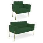 Sofá Namoradeira E Poltrona Base Pé De Ferro Dourado Elisa Ve