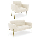 Sofá Namoradeira E Poltrona Base Pé De Ferro Dourado Elisa Ve