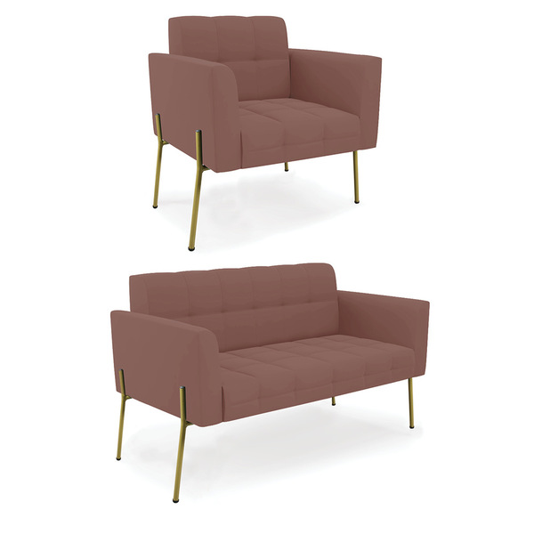 Sofá Namoradeira E Poltrona Base Pé De Ferro Dourado Elisa Ve